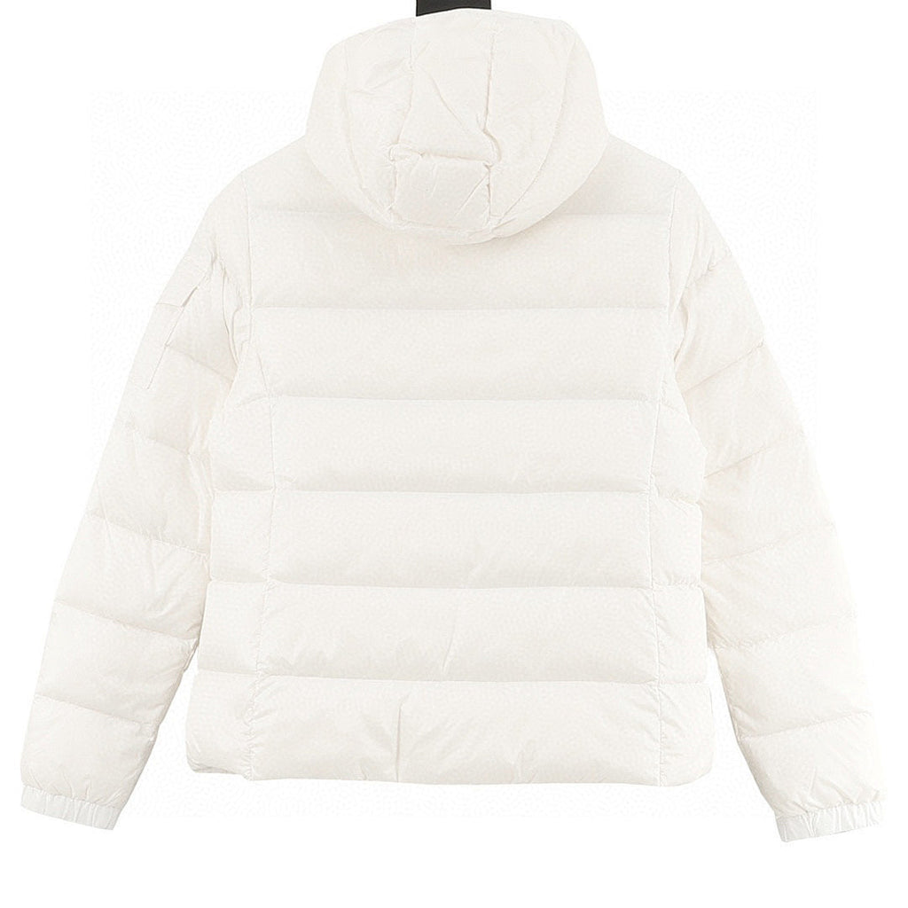 Moncler Women's Tape-Trim Hooded Down Jacket - Ivory - back view