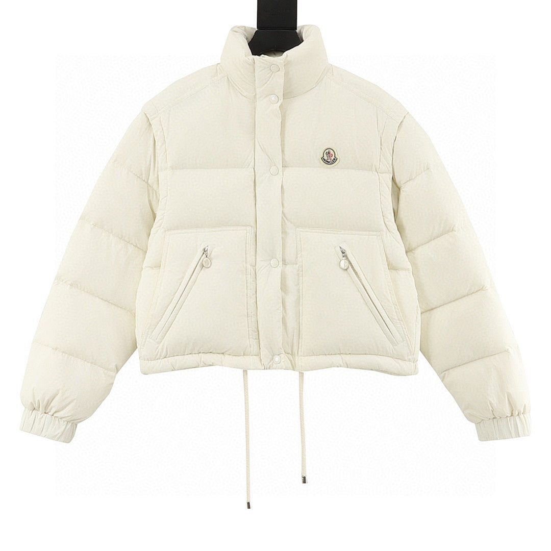 Moncler Selle Cropped Drawstring Down Jacket - Ivory - front view