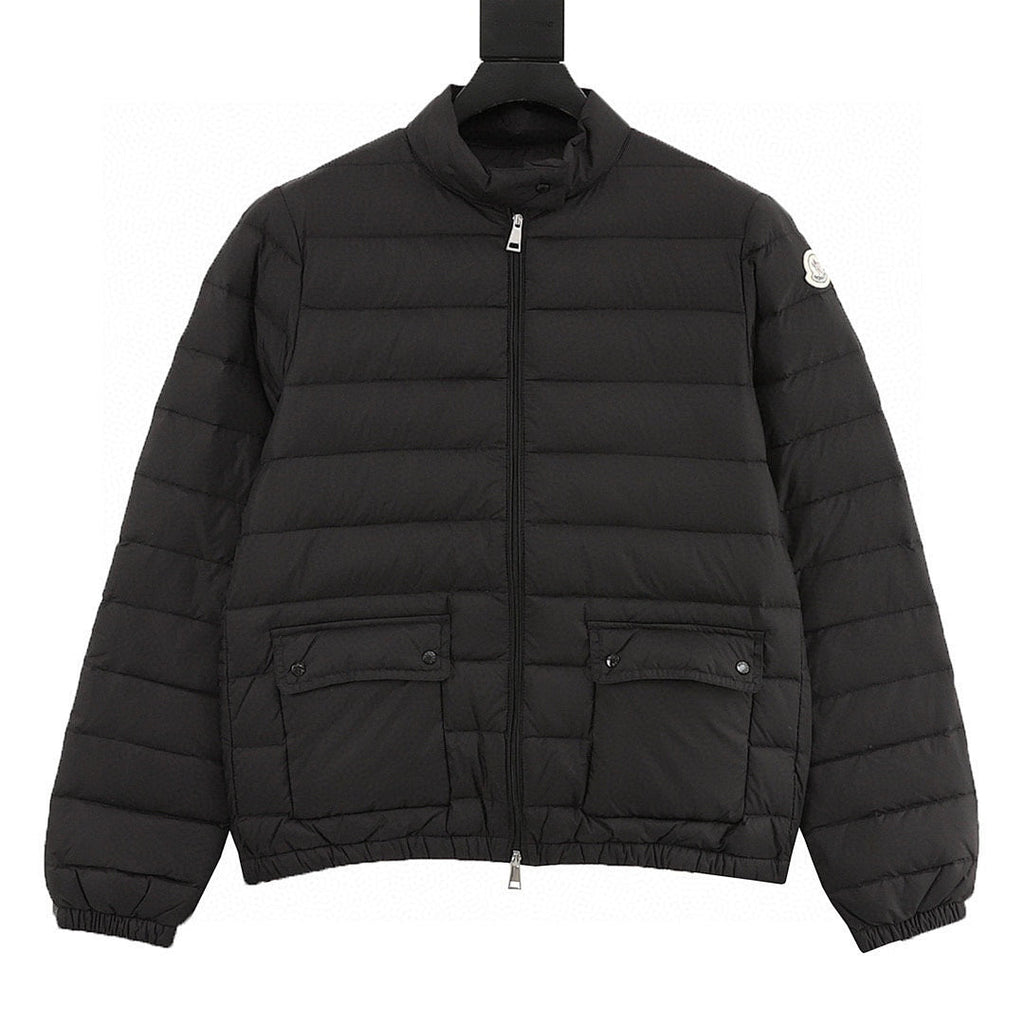 Moncler Lans Stand-Collar Pocket Down Jacket - Black - front view