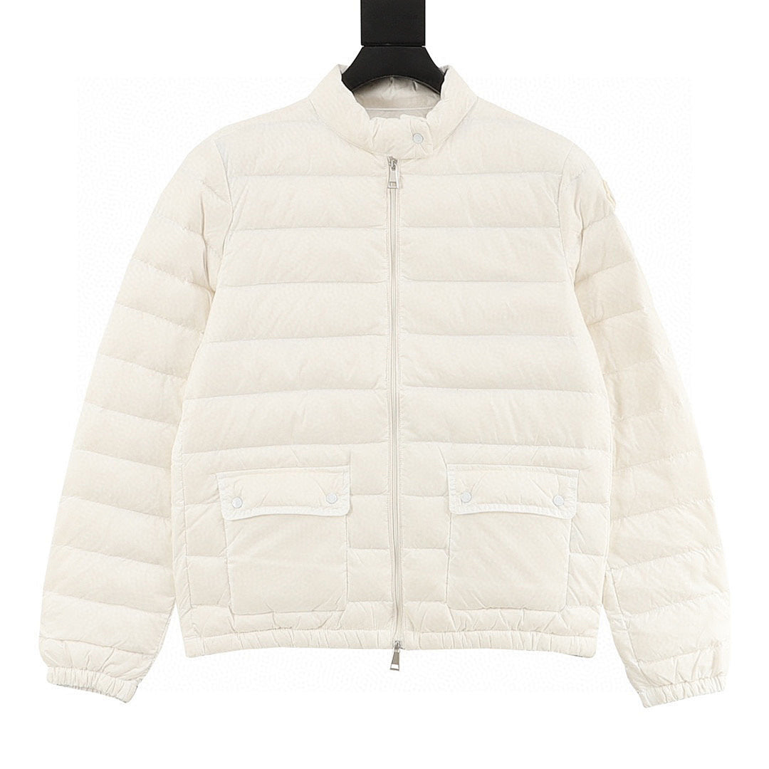 Moncler Lans Stand-Collar Pocket Down Jacket - Ivory - front view