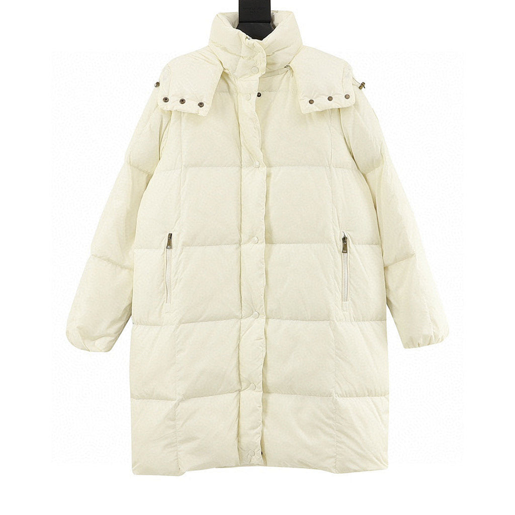 Moncler Women's Long Hooded Down Coat - Ivory - front view