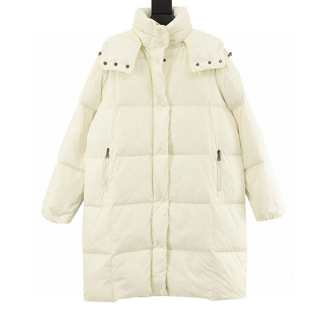 Moncler Women's Long Hooded Down Coat - Ivory - front view