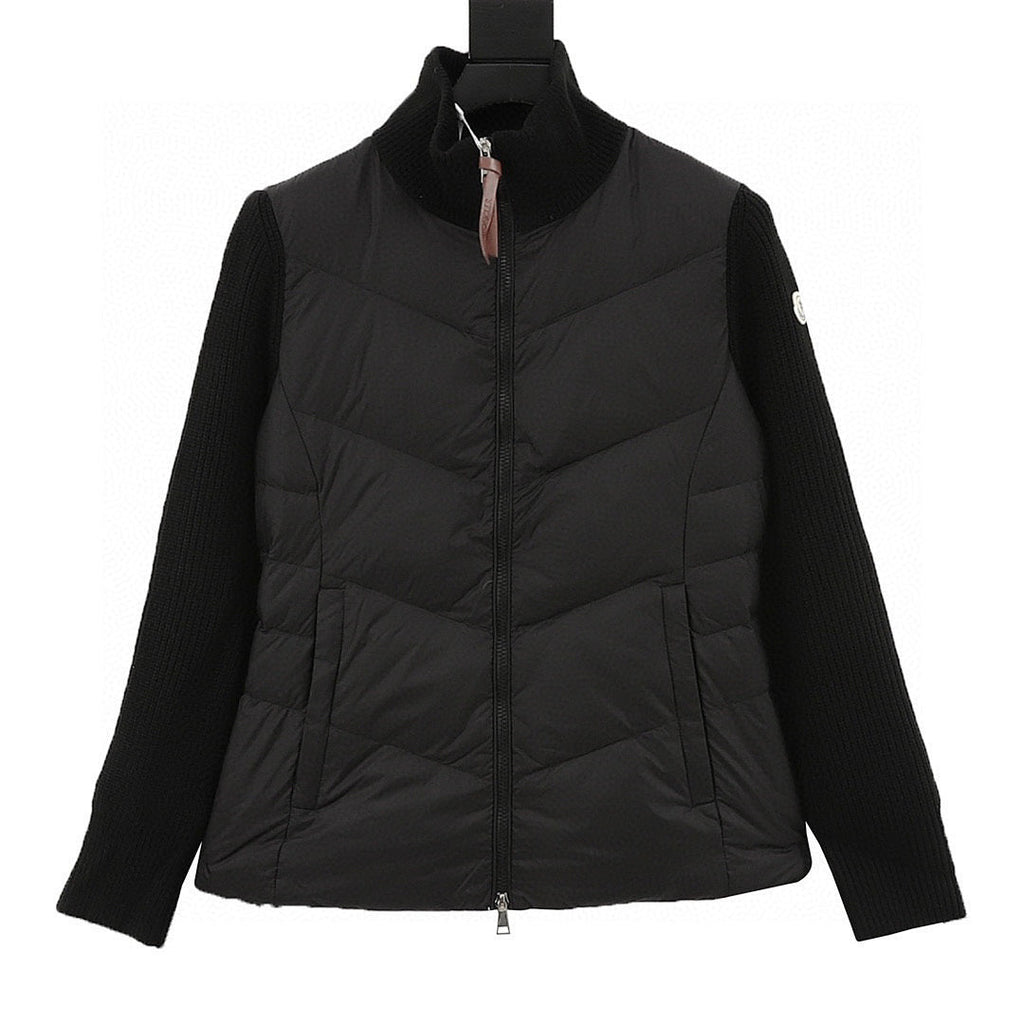 Moncler Women's Chevron-Panel Knit Cardigan - Black - front view