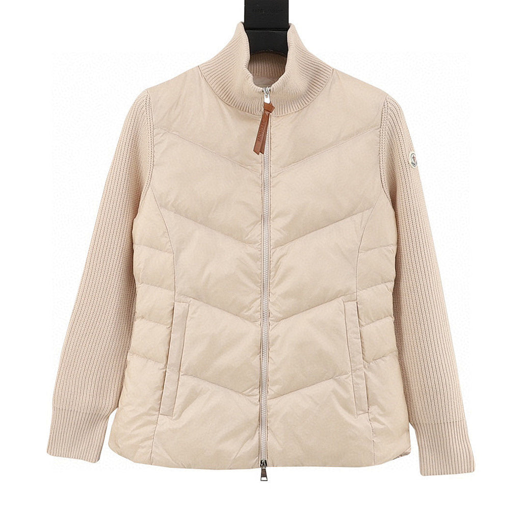 Moncler Women's Chevron-Panel Knit Cardigan - Beige - front view