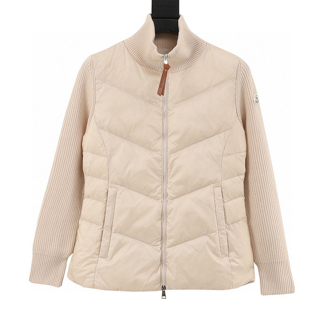 Moncler Women's Chevron-Panel Knit Cardigan - Beige - front view