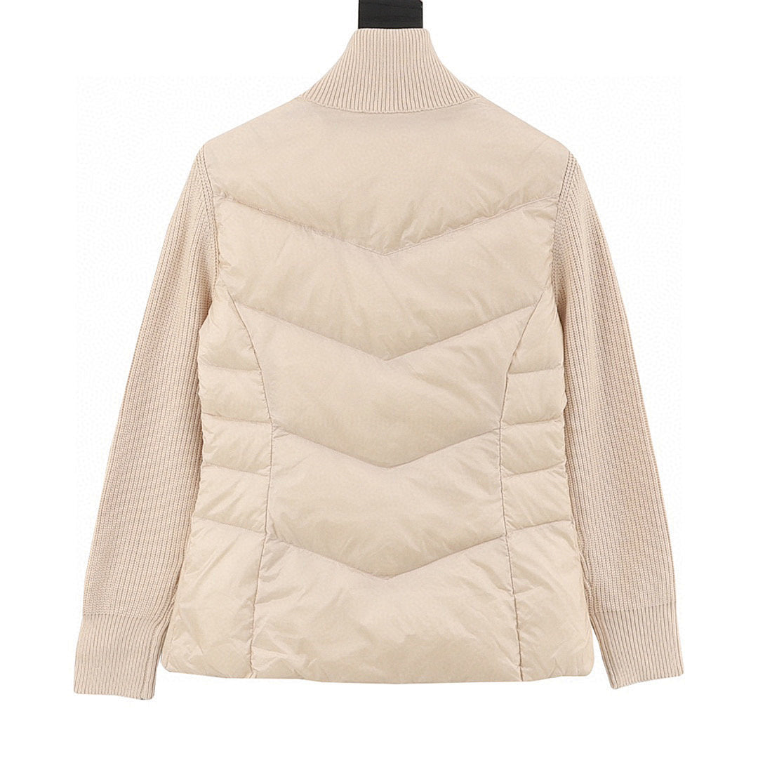 Moncler Women's Chevron-Panel Knit Cardigan - Beige - back view