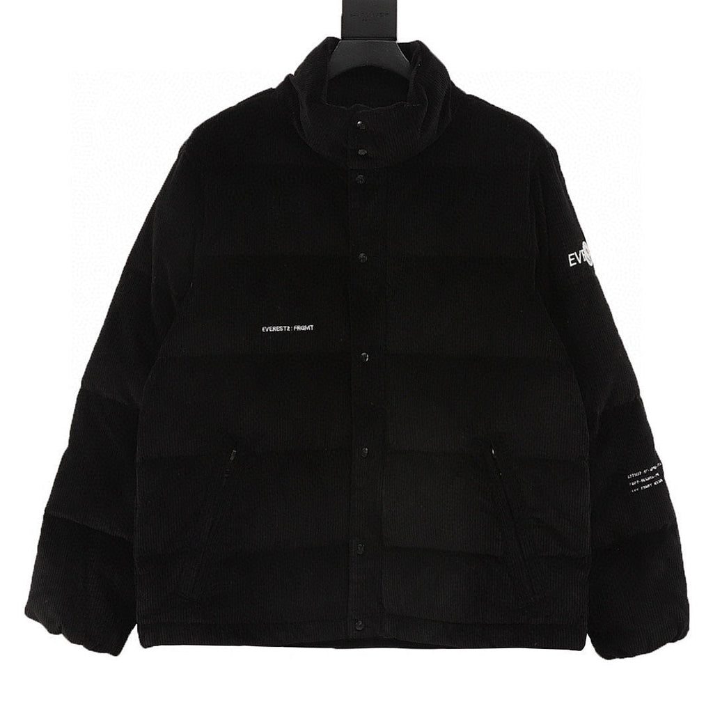 Moncler Corduroy Stand-Collar Down Jacket - Black - front view