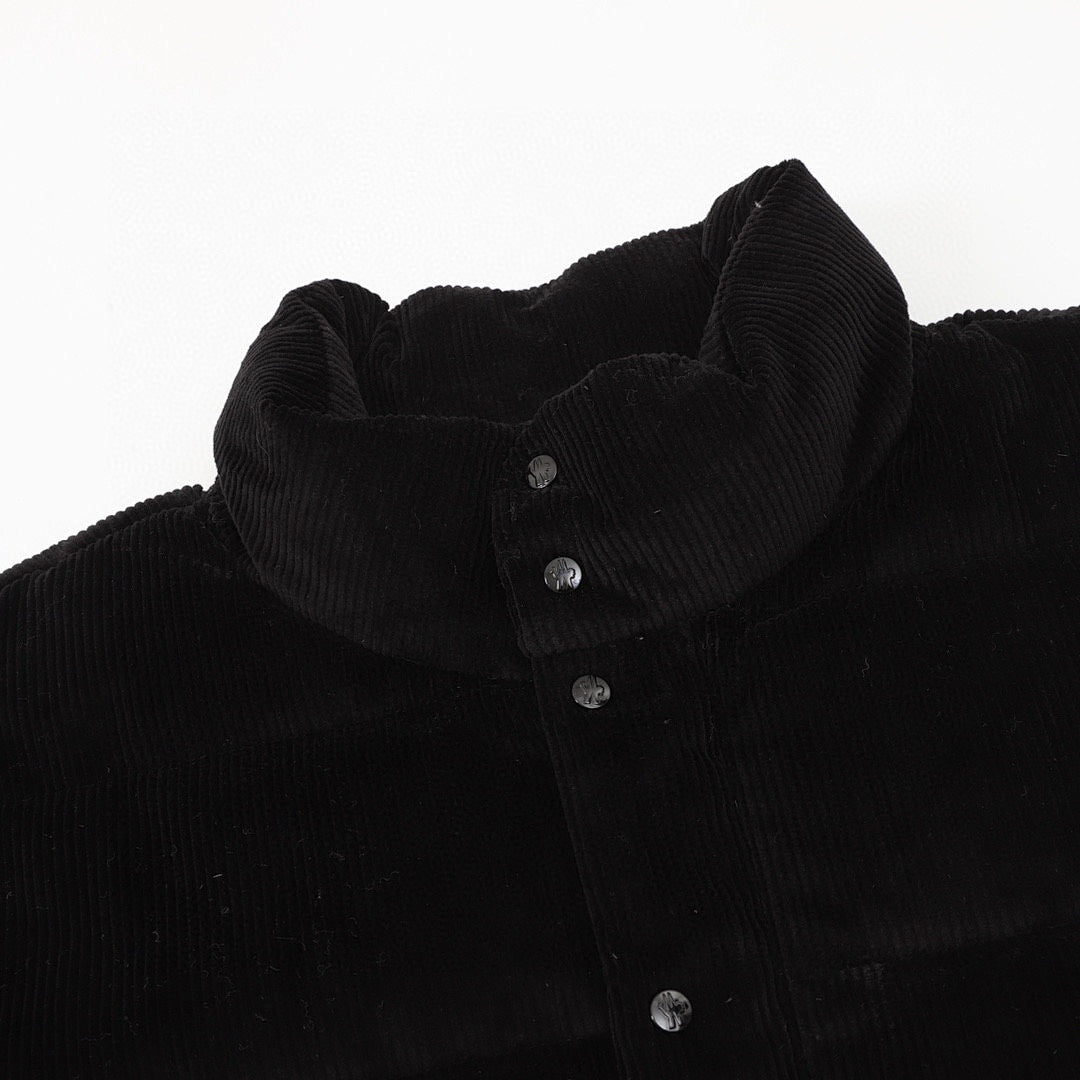 Moncler Corduroy Stand-Collar Down Jacket - Black - detail 1