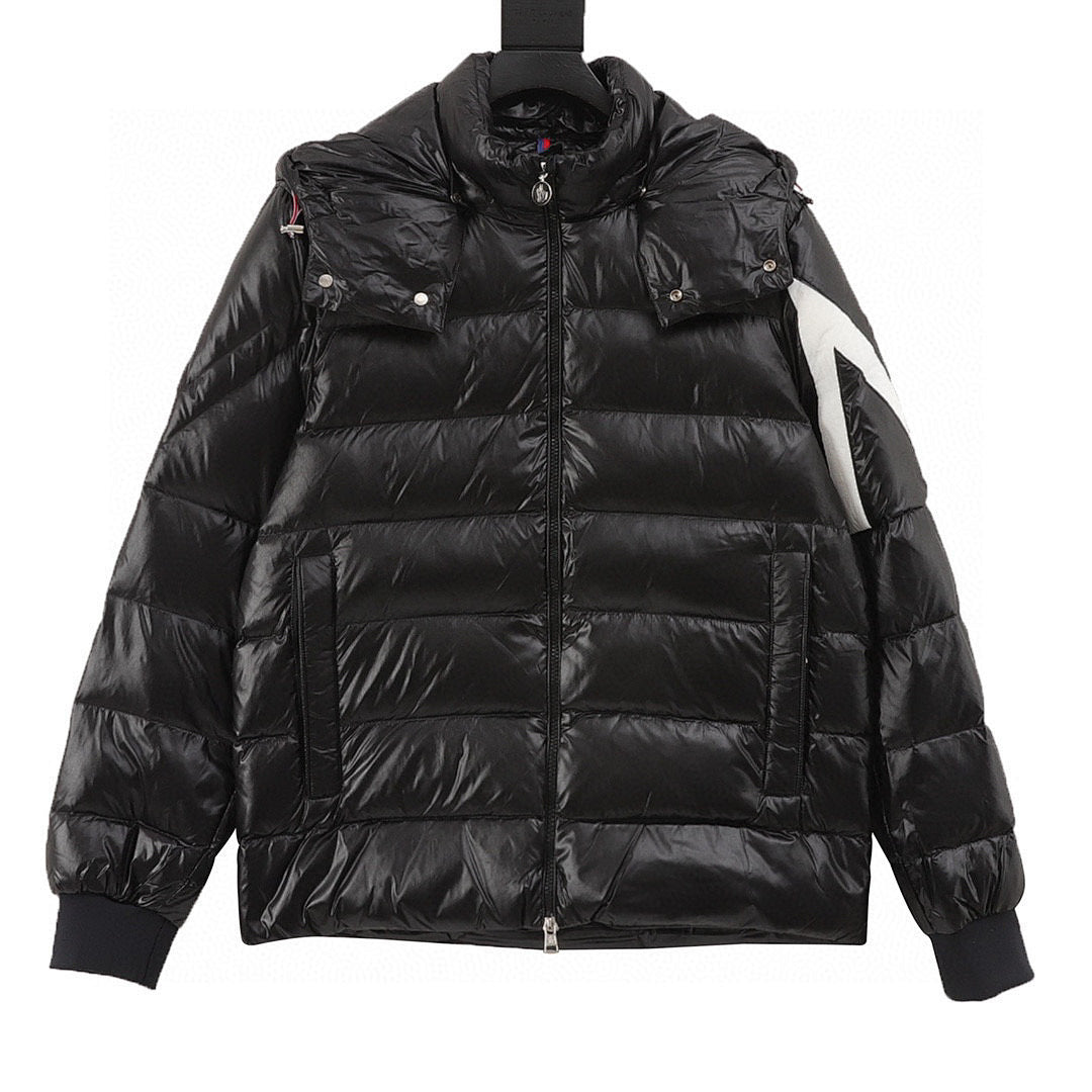 Moncler Corydale Sleeve-Stripe Hooded Down Jacket - Black - front view