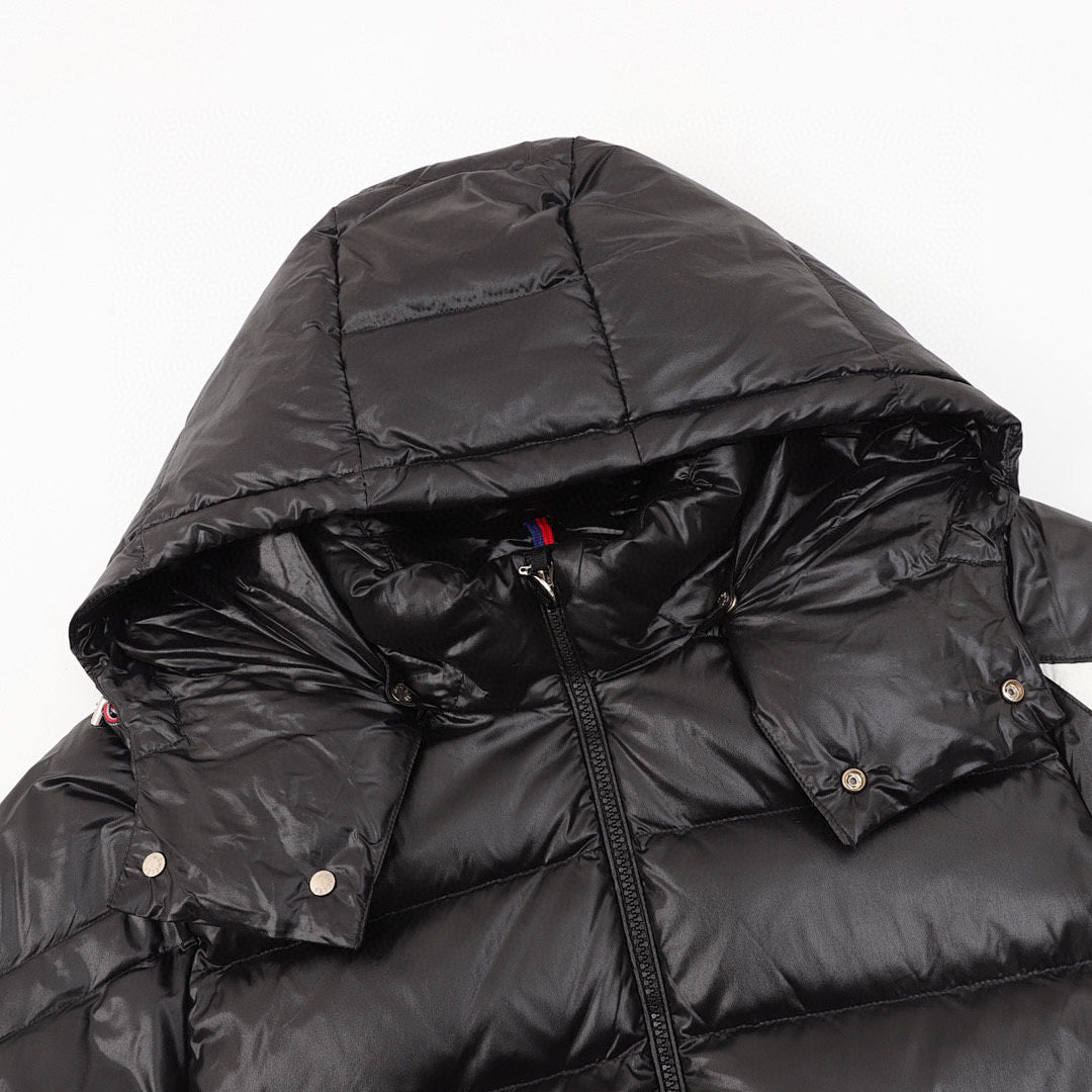 Moncler Corydale Sleeve-Stripe Hooded Down Jacket - Black - detail 1
