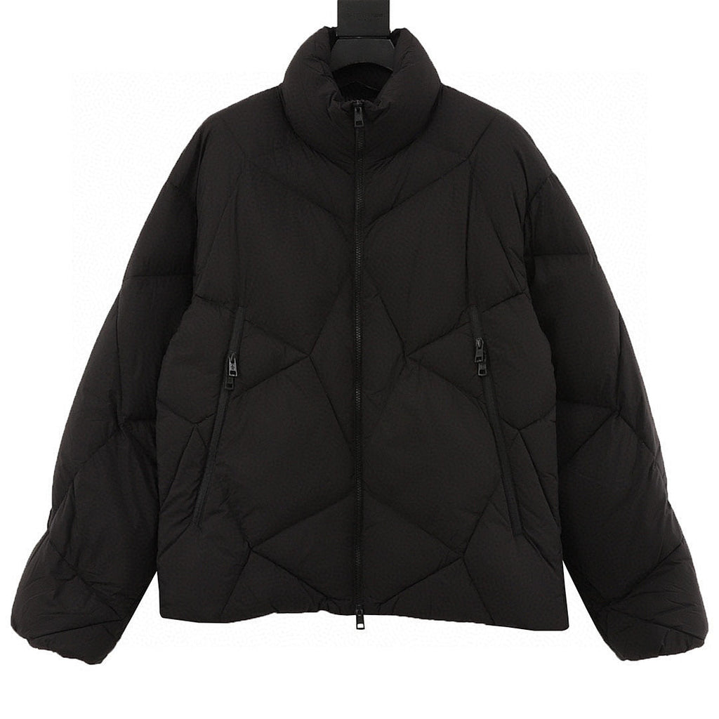 Moncler Geometric-Quilt Stand-Collar Down Jacket - Black - front view