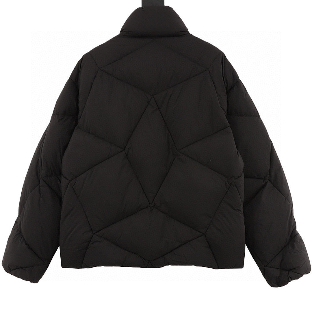 Moncler Geometric-Quilt Stand-Collar Down Jacket - Black - back view
