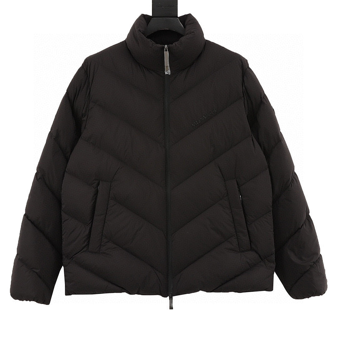 Moncler Chevron Stand-Collar Down Jacket - Black - front view