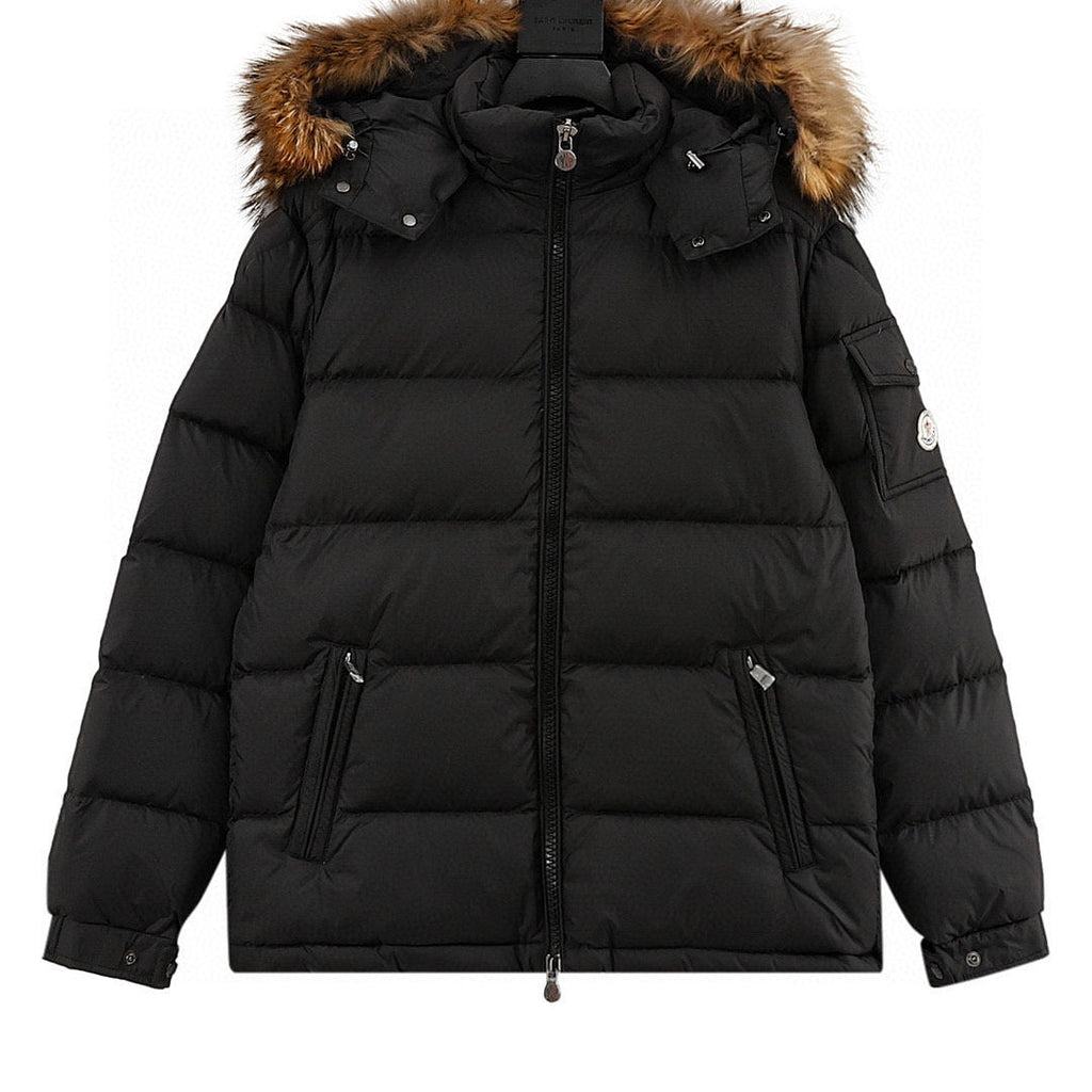 Moncler Mayaf Fur-Trim Hooded Down Jacket - Black - front view