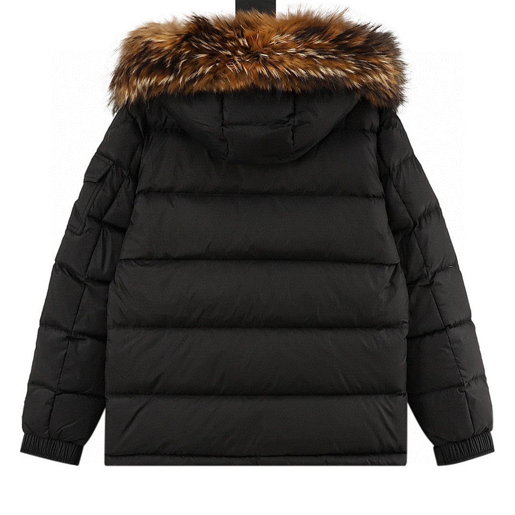 Moncler Mayaf Fur-Trim Hooded Down Jacket - Black - back view