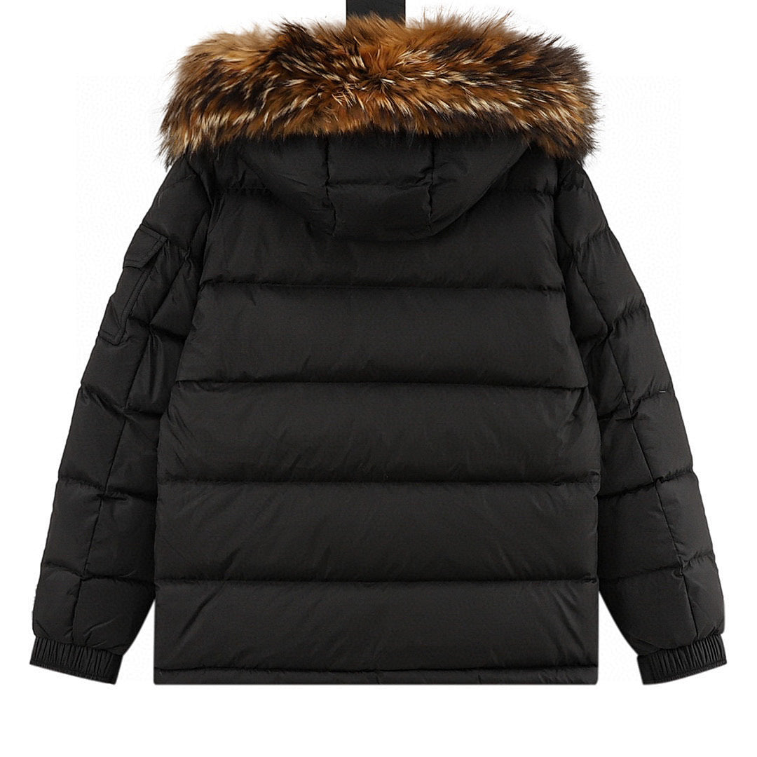 Moncler Mayaf Fur-Trim Hooded Down Jacket - Black - back view