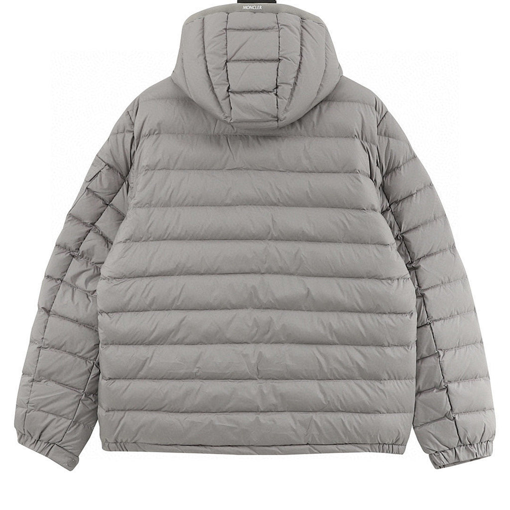 Moncler Lightweight Letter-Trim Hooded Down Jacket - Gray - back view