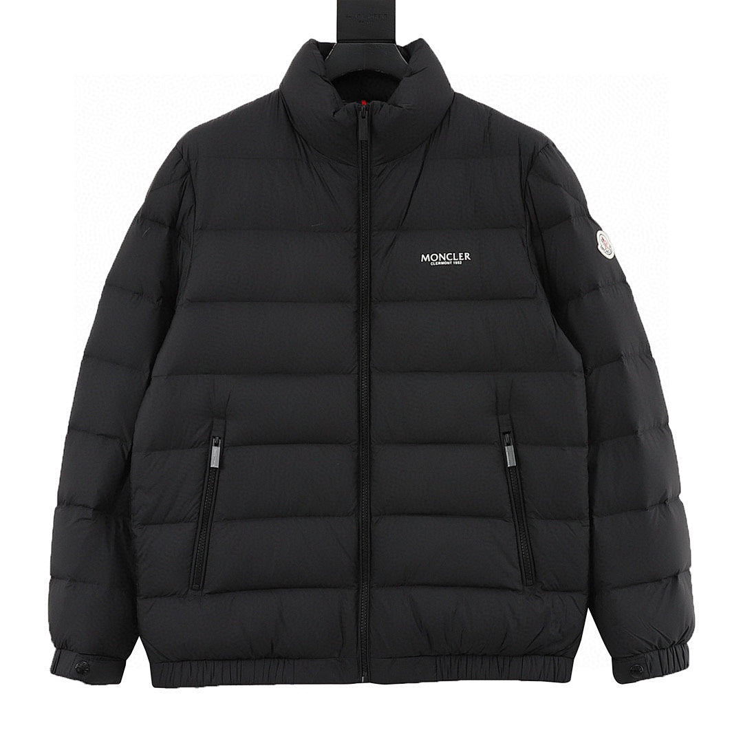Moncler Chest-Letter Stand-Collar Down Jacket - Black - front view