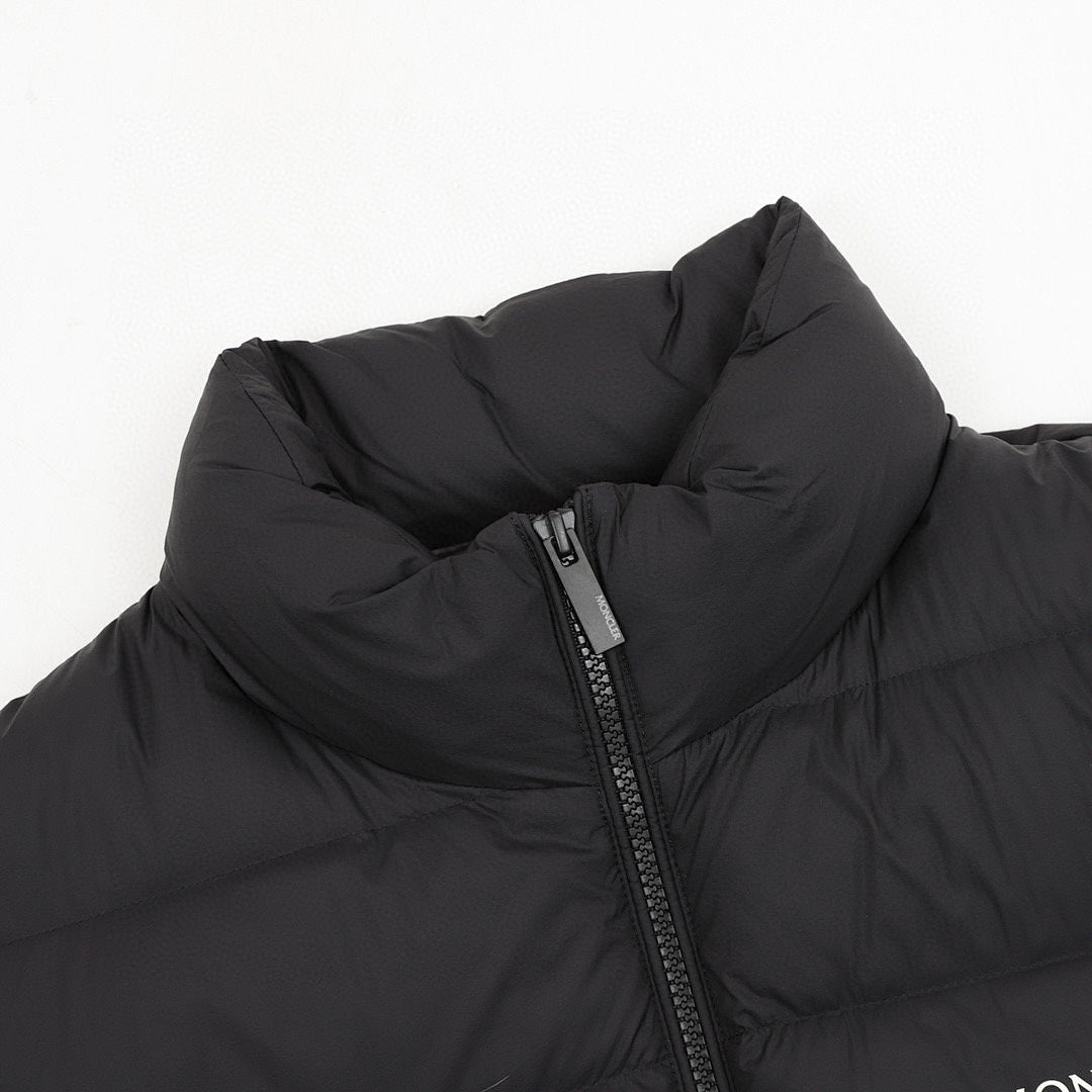 Moncler Chest-Letter Stand-Collar Down Jacket - Black - detail 1