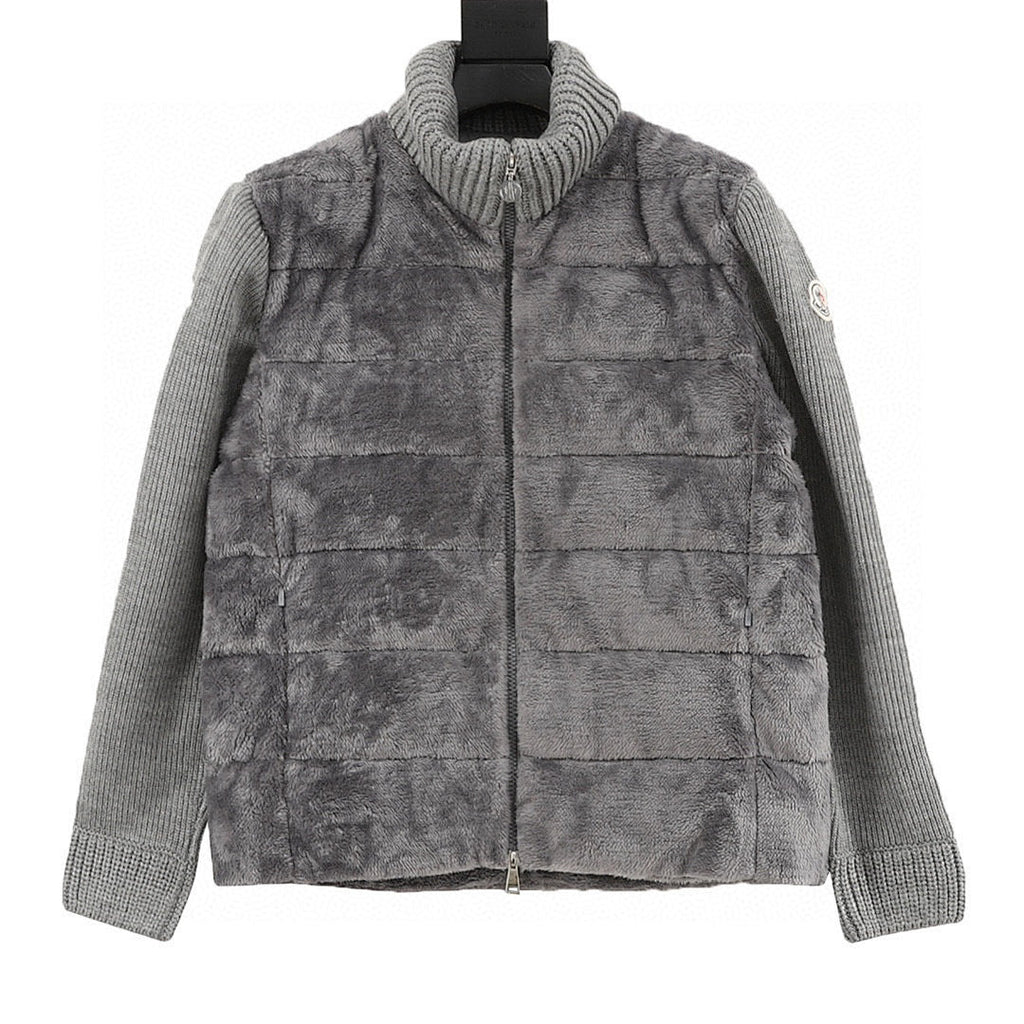 Moncler Women's Textured Panel Zip Cardigan - Gray - front view