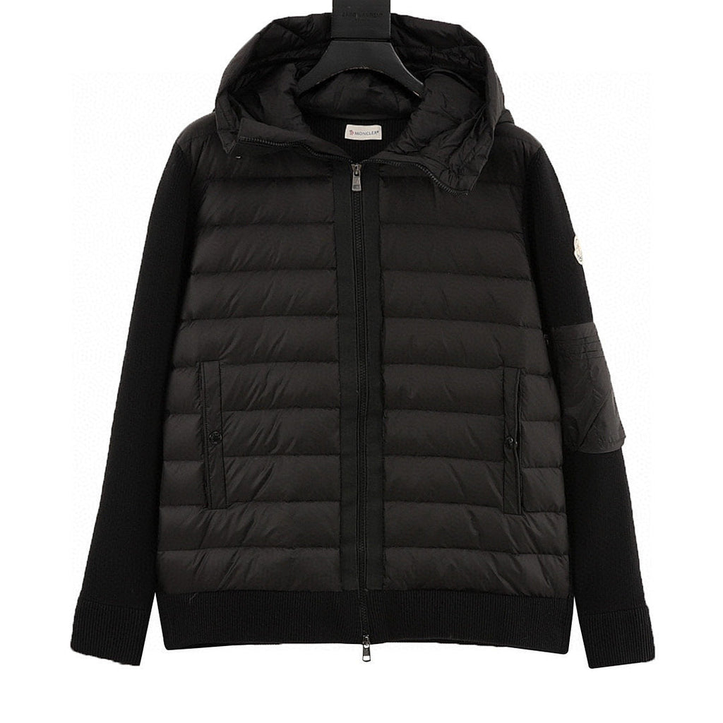 Moncler Knit-Sleeve Hooded Padded Cardigan - Black - front view
