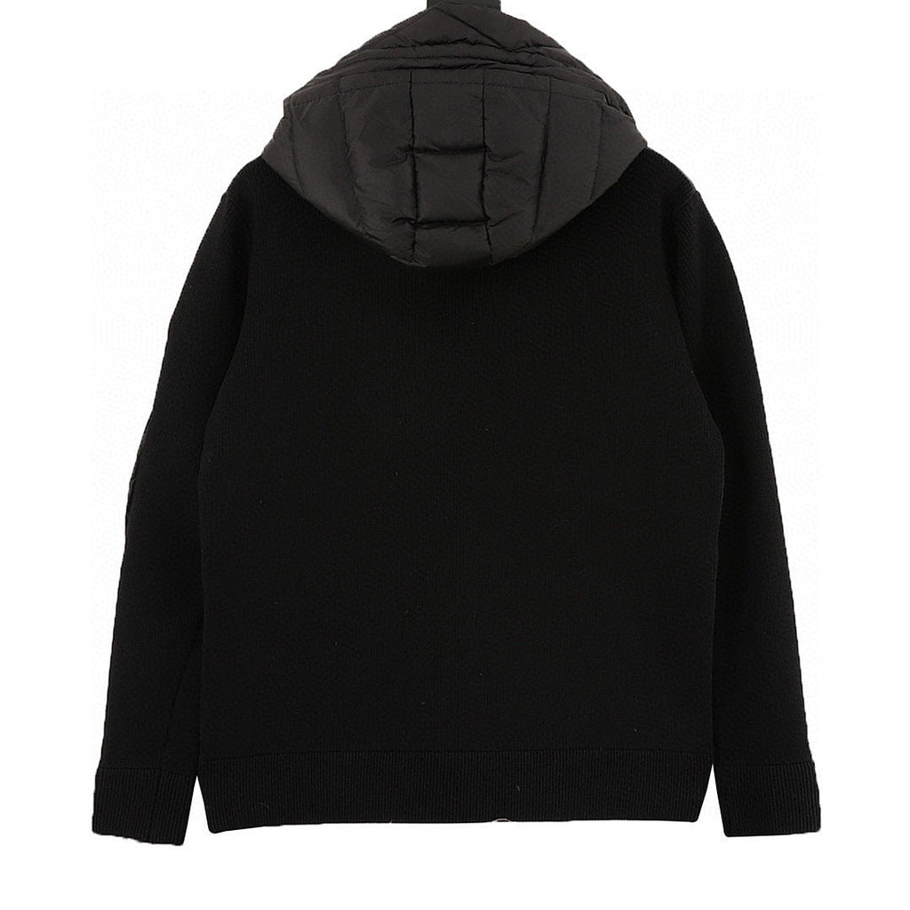 Moncler Knit-Sleeve Hooded Padded Cardigan - Black - back view