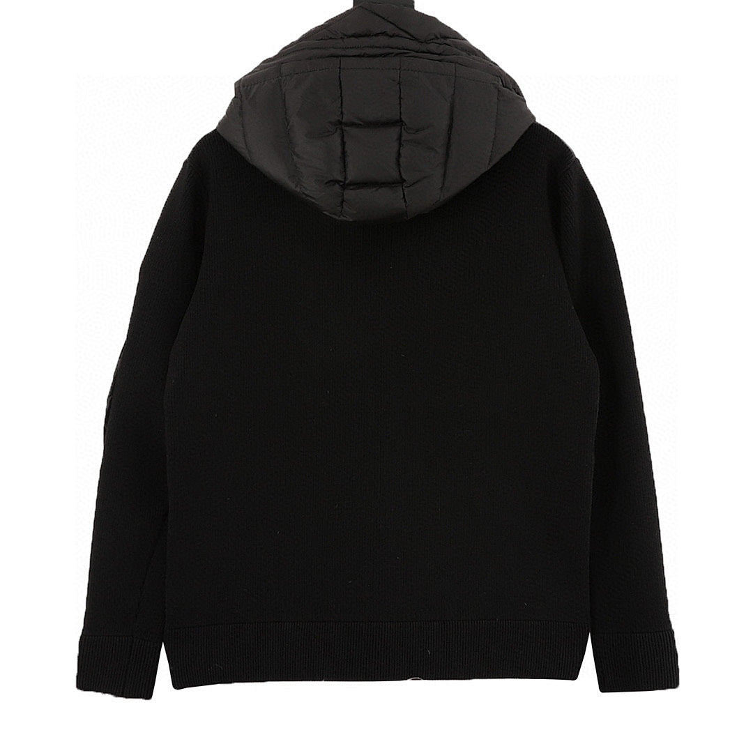 Moncler Knit-Sleeve Hooded Padded Cardigan - Black - back view