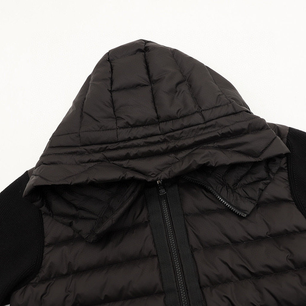 Moncler Knit-Sleeve Hooded Padded Cardigan - Black - detail 1