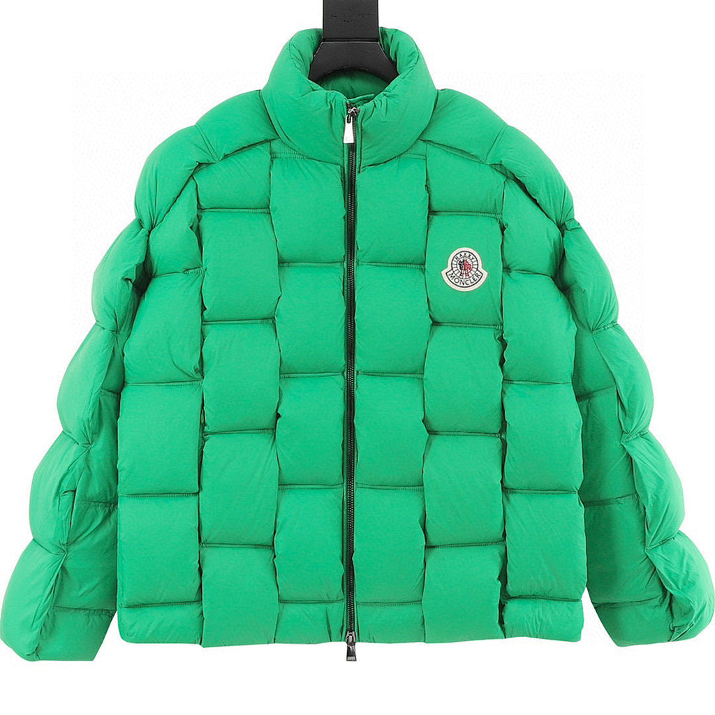 Moncler Woven-Panel Down Jacket - Green - front view
