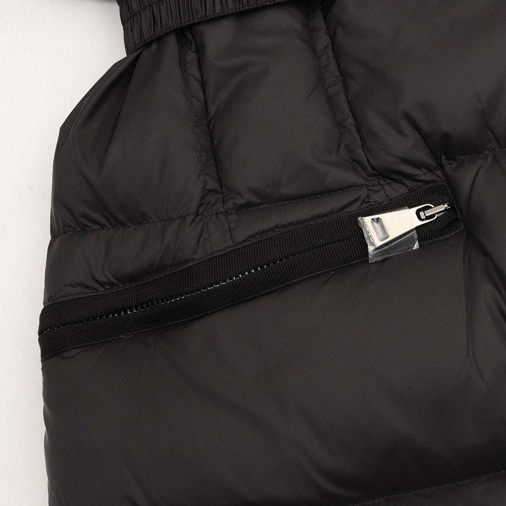 Moncler Hermifur Women's Belted Long Down Coat - Black with Tan Trim - detail 2