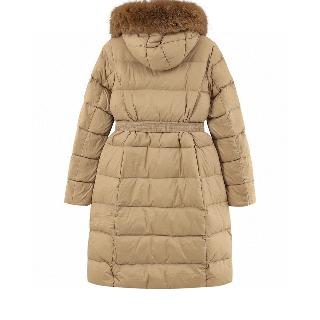 Moncler Hermifur Women's Belted Long Down Coat - Beige - back view