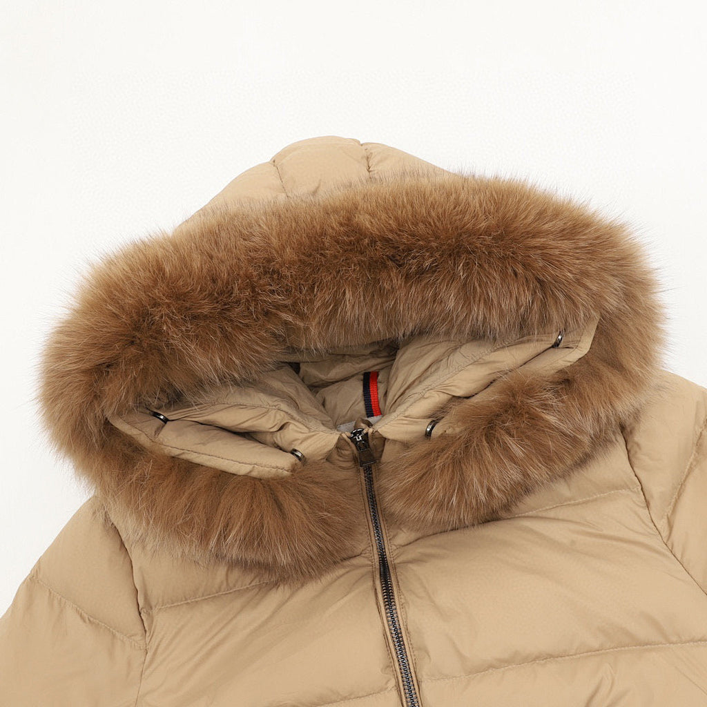 Moncler Hermifur Women's Belted Long Down Coat - Beige - detail 1