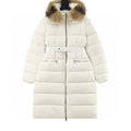 Moncler Hermifur Women's Belted Long Down Coat - Ivory - front view