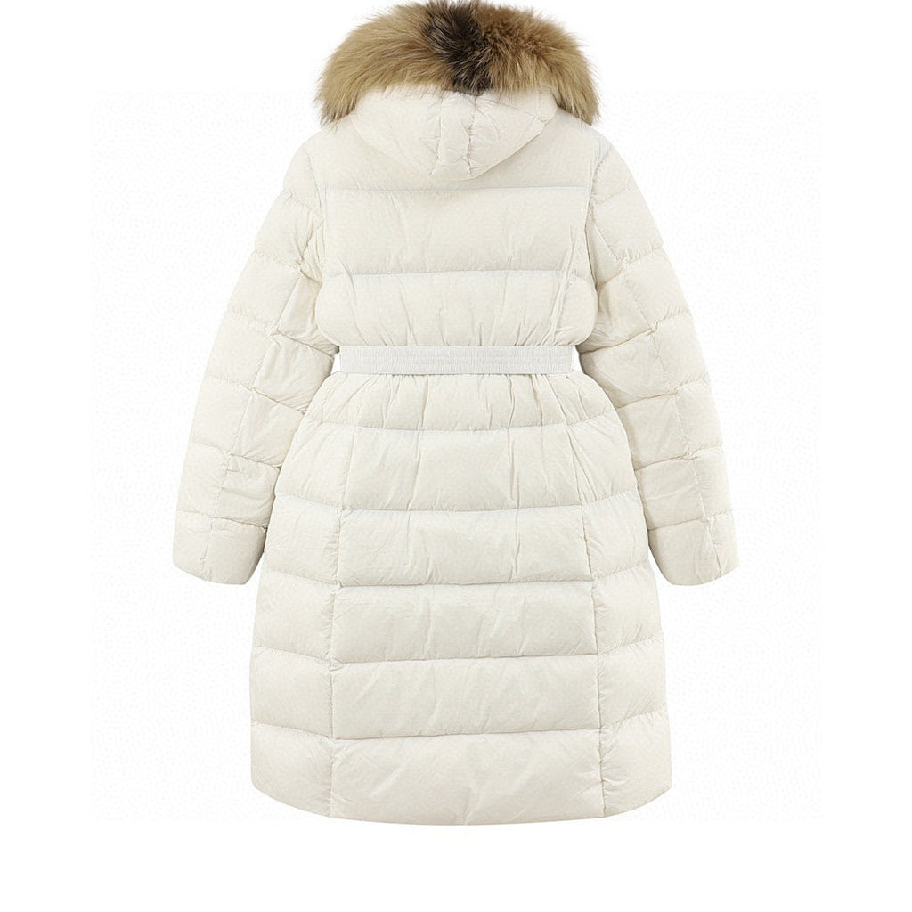 Moncler Hermifur Women's Belted Long Down Coat - Ivory - back view