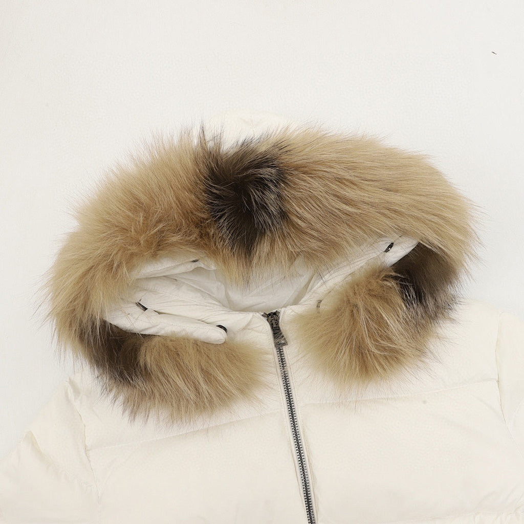 Moncler Hermifur Women's Belted Long Down Coat - Ivory - detail 1