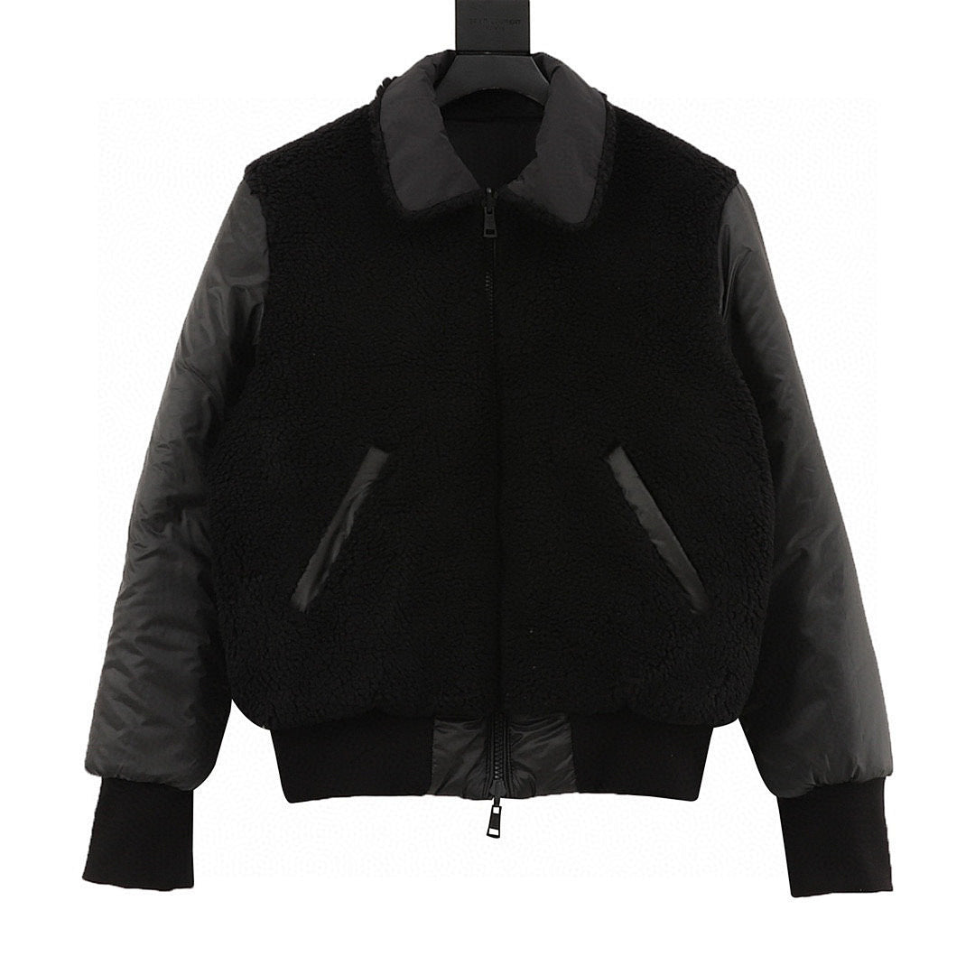 Moncler Textured Reversible Down Bomber Jacket - Black - front view