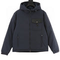 Moncler Chest-Pocket Hooded Down Jacket - Navy - front view