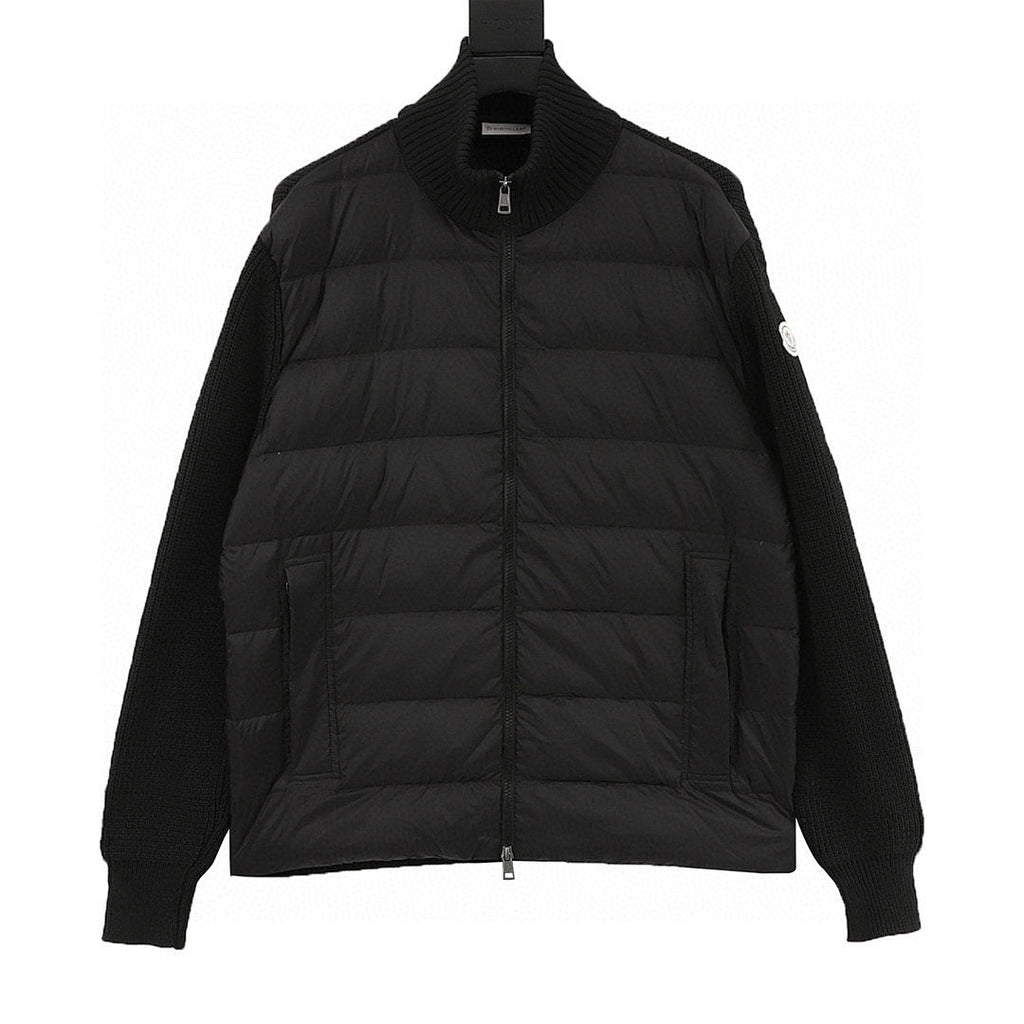 Moncler Knit-Sleeve Quilted Zip Cardigan - Black - front view