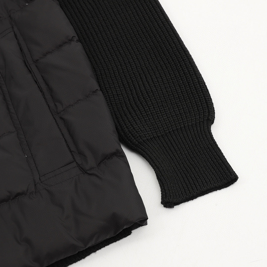 Moncler Knit-Sleeve Quilted Zip Cardigan - Black - detail 2