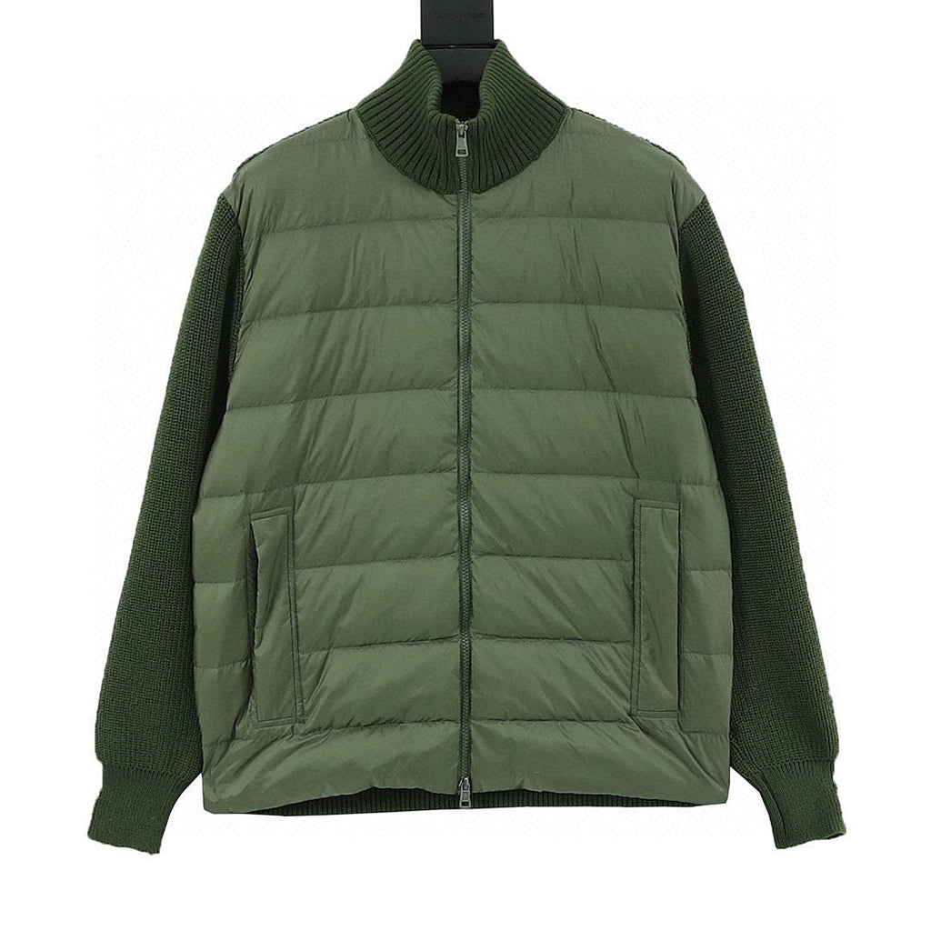 Moncler Knit-Sleeve Quilted Zip Cardigan - Green - front view