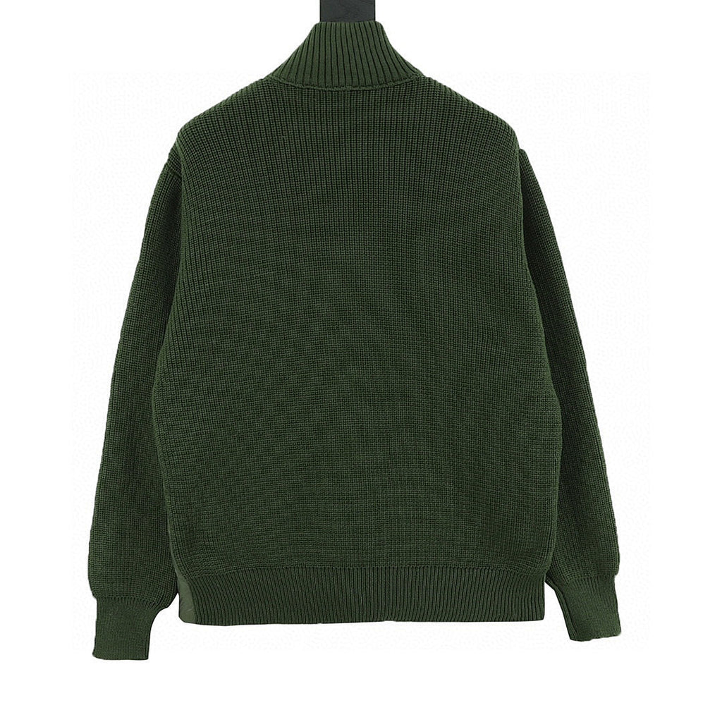 Moncler Knit-Sleeve Quilted Zip Cardigan - Green - back view