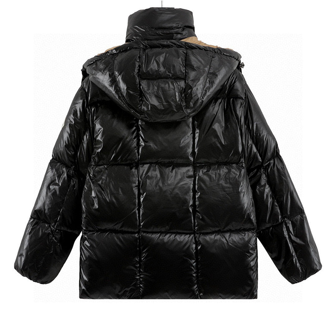 Moncler Contrast-Hood Down Jacket - Black and Gold - back view