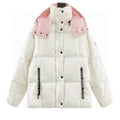 Moncler Contrast-Hood Down Jacket - Ivory and Pink - front view
