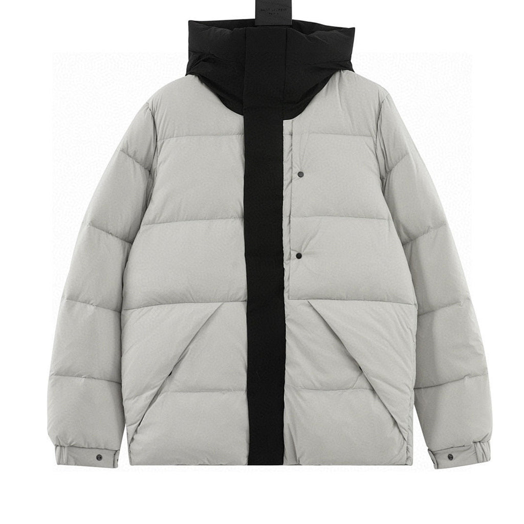 Moncler Embossed-Placket Hooded Down Jacket - Light Gray - front view