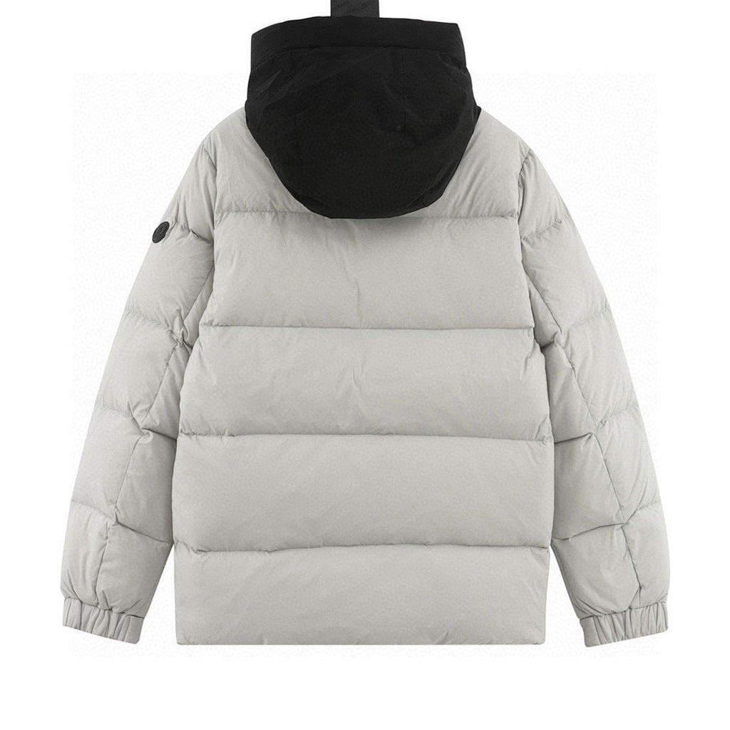 Moncler Embossed-Placket Hooded Down Jacket - Light Gray - back view
