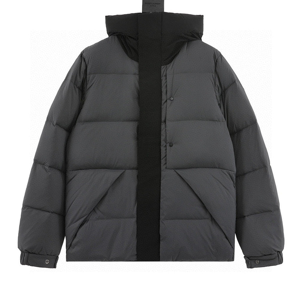 Moncler Embossed-Placket Hooded Down Jacket - Gray - front view