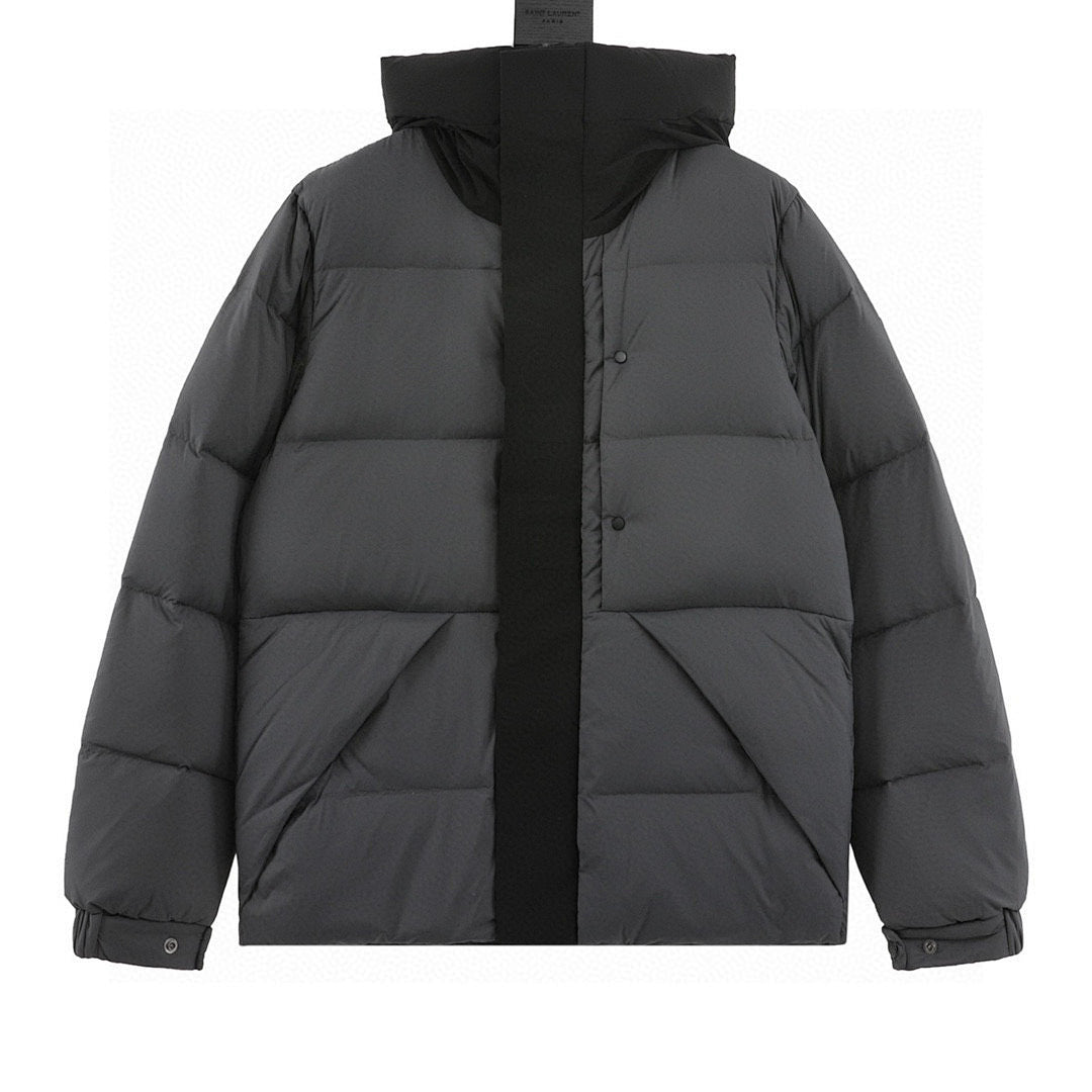Moncler Embossed-Placket Hooded Down Jacket - Gray - front view