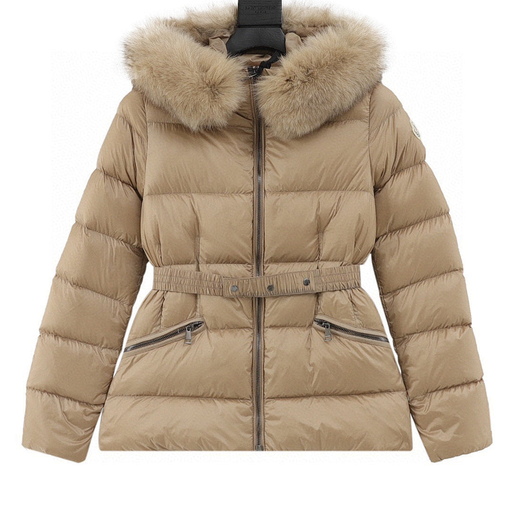 Moncler Hermifur Women's Belted Short Down Jacket - Beige - front view