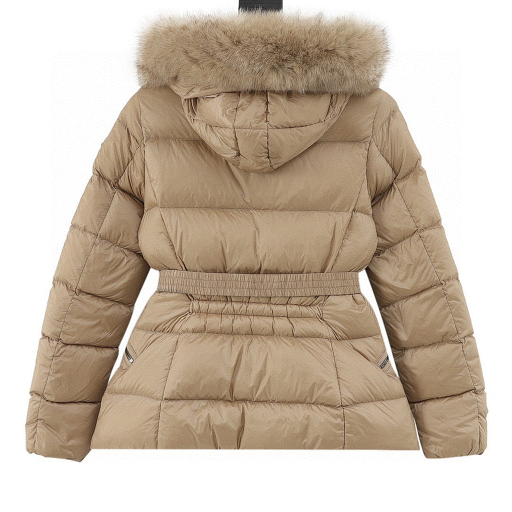 Moncler Hermifur Women's Belted Short Down Jacket - Beige - back view