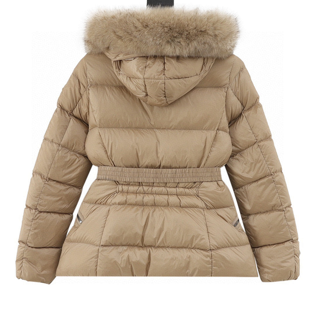 Moncler Hermifur Women's Belted Short Down Jacket - Beige - back view